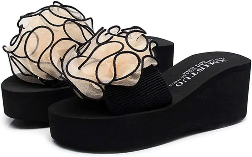 MIOKE Women's Bohemian Flower Flat Slide Sandals Fashion Comfort Anti-Slip Platform Summer Beach Sandals