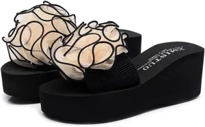 MIOKE Women's Bohemian Flower Flat Slide Sandals Fashion Comfort Anti-Slip Platform Summer Beach Sandals
