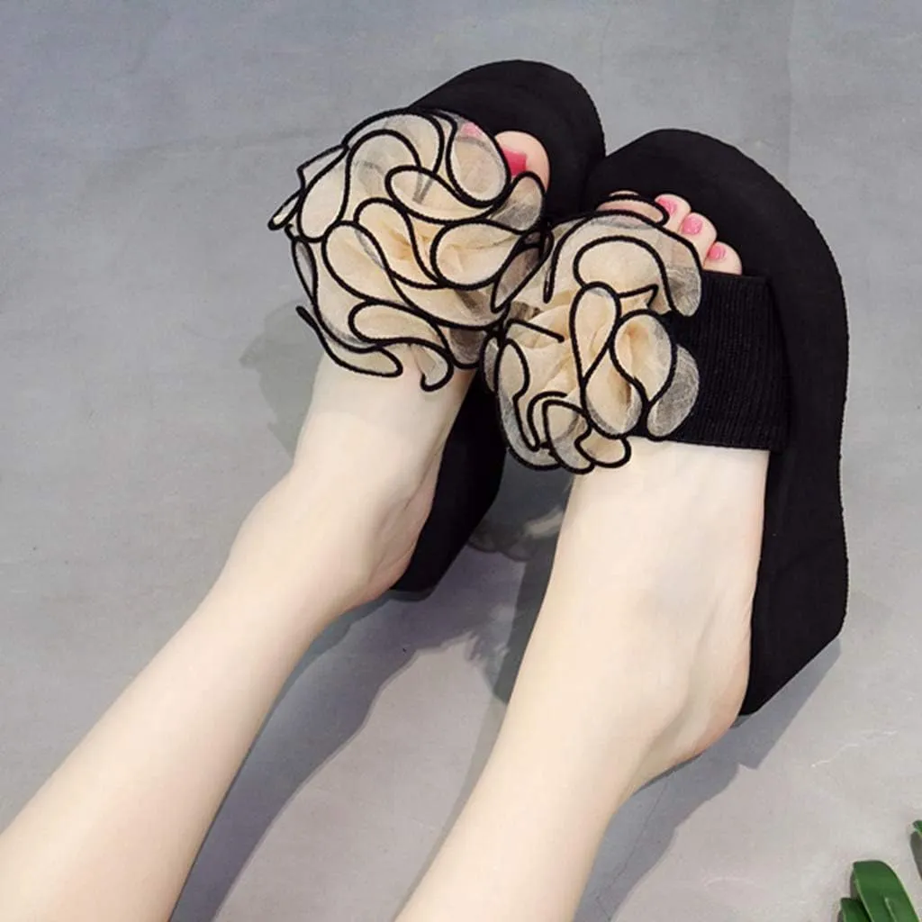 MIOKE Women's Bohemian Flower Flat Slide Sandals Fashion Comfort Anti-Slip Platform Summer Beach Sandals