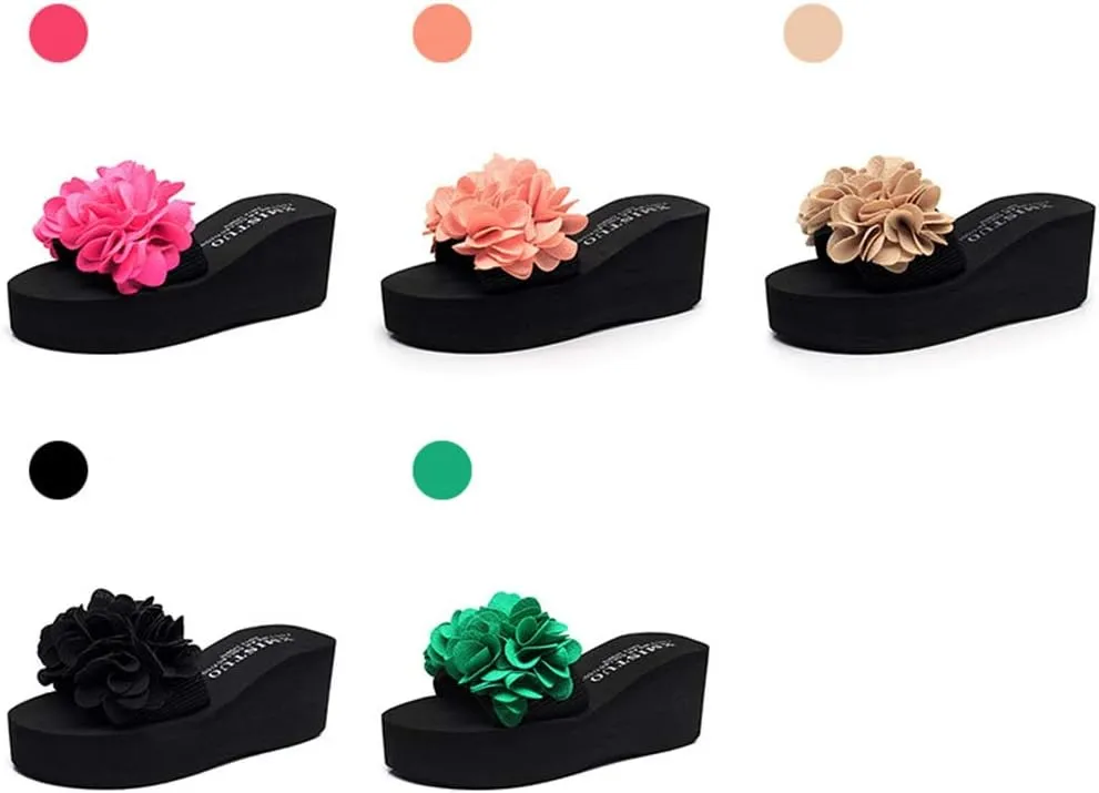 MIOKE Womens Boho Flowers Wedge Slide Sandals Summer Platform Comfort Nonslip High Heel Beach Sandals