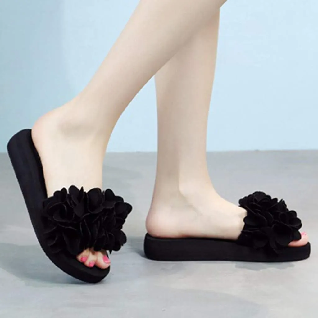 MIOKE Womens Boho Flowers Wedge Slide Sandals Summer Platform Comfort Nonslip High Heel Beach Sandals