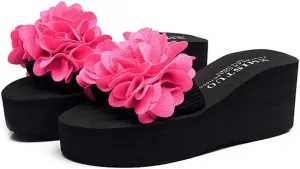 MIOKE Womens Boho Flowers Wedge Slide Sandals Summer Platform Comfort Nonslip High Heel Beach Sandals