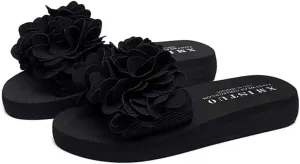 MIOKE Womens Boho Flowers Wedge Slide Sandals Summer Platform Comfort Nonslip High Heel Beach Sandals