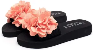 MIOKE Womens Boho Flowers Wedge Slide Sandals Summer Platform Comfort Nonslip High Heel Beach Sandals
