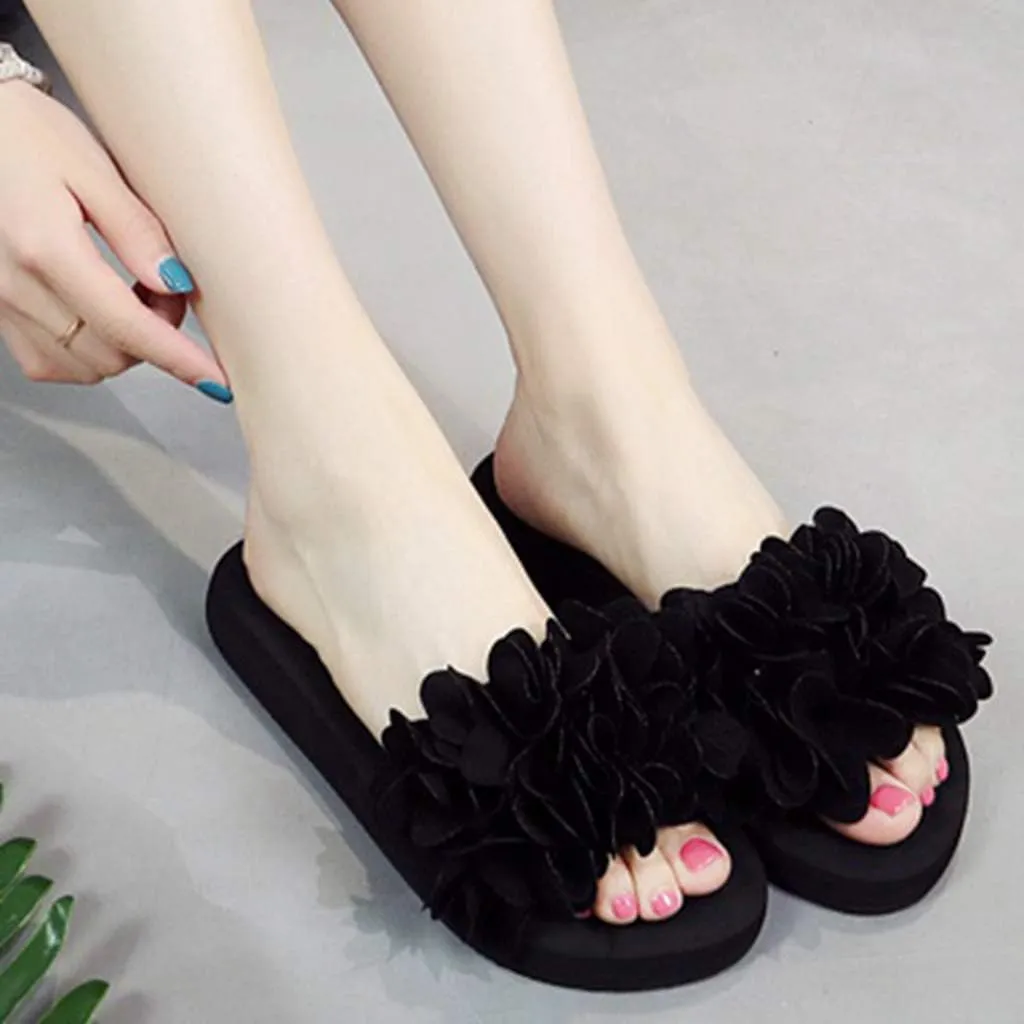MIOKE Womens Boho Flowers Wedge Slide Sandals Summer Platform Comfort Nonslip High Heel Beach Sandals