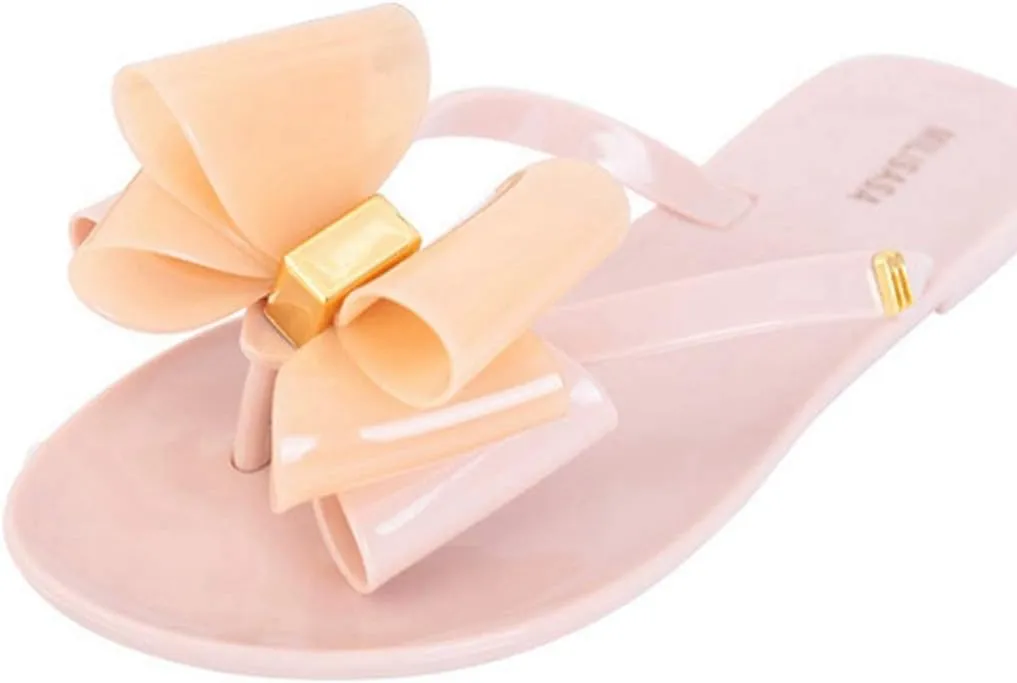 MIOKE Women's Bow Studded Jelly Flipflops Sandals Summer Slip On Comfort Flat Beach Jellies Thong Slipper