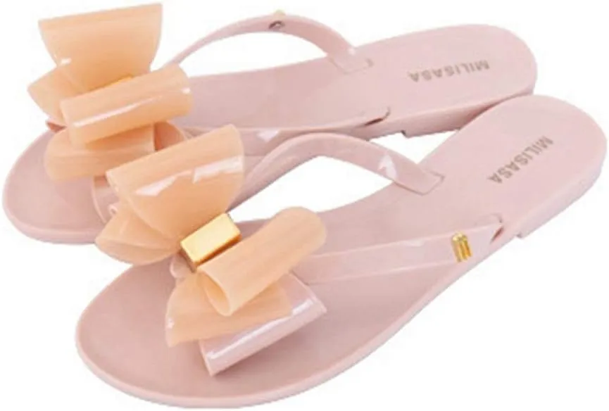MIOKE Women's Bow Studded Jelly Flipflops Sandals Summer Slip On Comfort Flat Beach Jellies Thong Slipper
