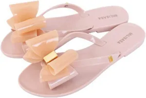 MIOKE Women's Bow Studded Jelly Flipflops Sandals Summer Slip On Comfort Flat Beach Jellies Thong Slipper