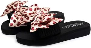 MIOKE Women's Bow Tie Sweet Wedge Slide Sandals High Heel Platform Comfort NonSlip Summer Beach Sandals