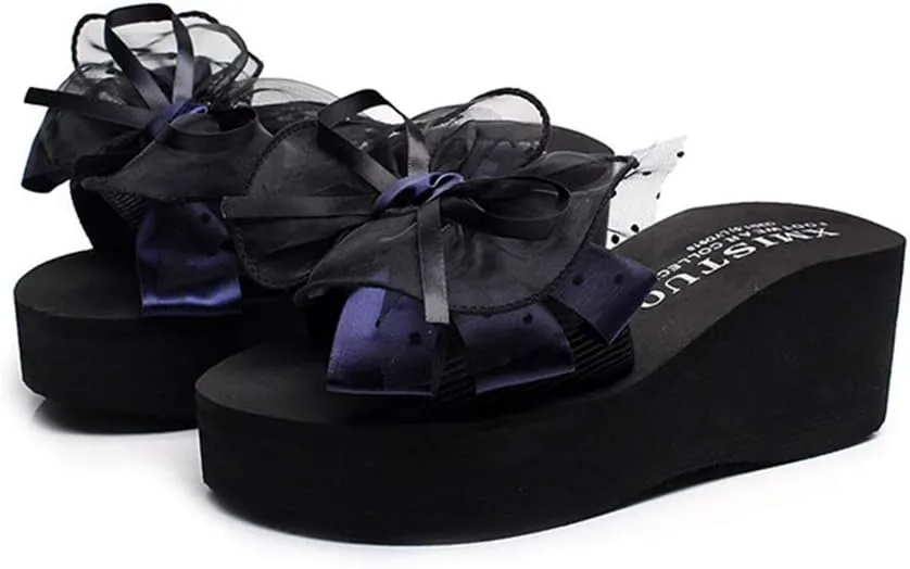 MIOKE Women's Bowknot Flat Platform Slide Sandals Fashion Bohemia Comfort Anti-Slip Summer Beach Sandals