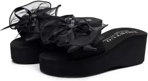 MIOKE Women's Bowknot Flat Platform Slide Sandals Fashion Bohemia Comfort Anti-Slip Summer Beach Sandals