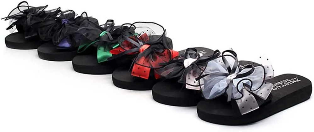 MIOKE Women's Bowknot Flat Platform Slide Sandals Fashion Bohemia Comfort Anti-Slip Summer Beach Sandals