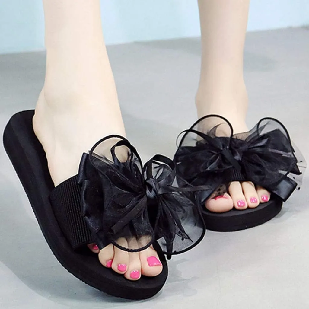 MIOKE Women's Bowknot Flat Platform Slide Sandals Fashion Bohemia Comfort Anti-Slip Summer Beach Sandals
