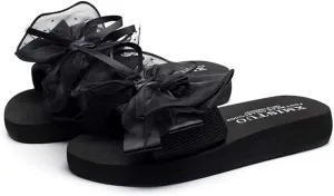 MIOKE Women's Bowknot Flat Platform Slide Sandals Fashion Bohemia Comfort Anti-Slip Summer Beach Sandals