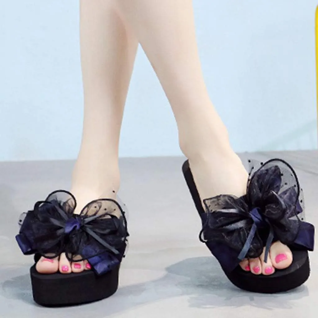 MIOKE Women's Bowknot Flat Platform Slide Sandals Fashion Bohemia Comfort Anti-Slip Summer Beach Sandals