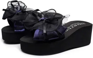 MIOKE Women's Bowknot Flat Platform Slide Sandals Fashion Bohemia Comfort Anti-Slip Summer Beach Sandals