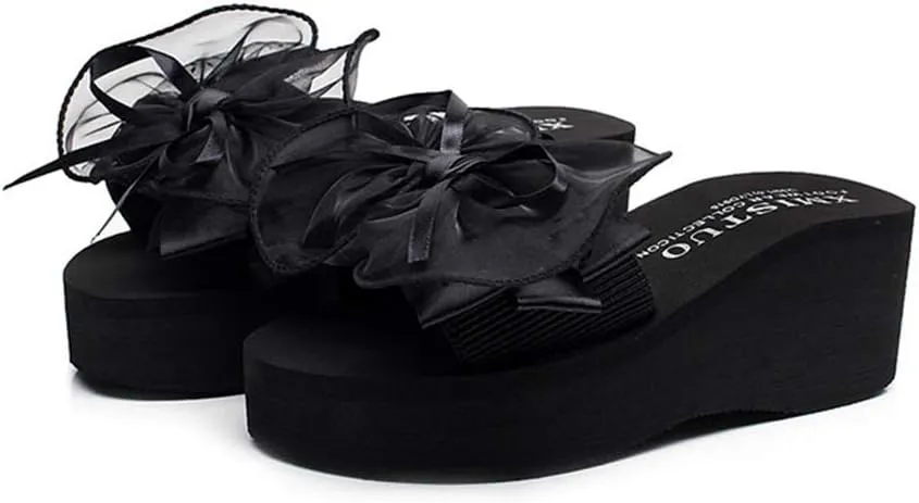 MIOKE Women's Bowknot Flat Platform Slide Sandals Fashion Bohemia Comfort Anti-Slip Summer Beach Sandals