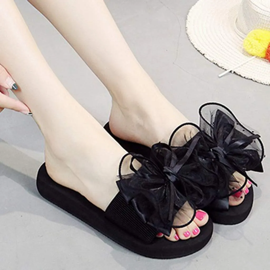 MIOKE Women's Bowknot Flat Platform Slide Sandals Fashion Bohemia Comfort Anti-Slip Summer Beach Sandals
