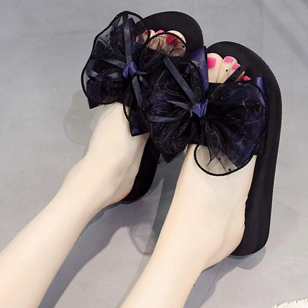 MIOKE Women's Bowknot Flat Platform Slide Sandals Fashion Bohemia Comfort Anti-Slip Summer Beach Sandals