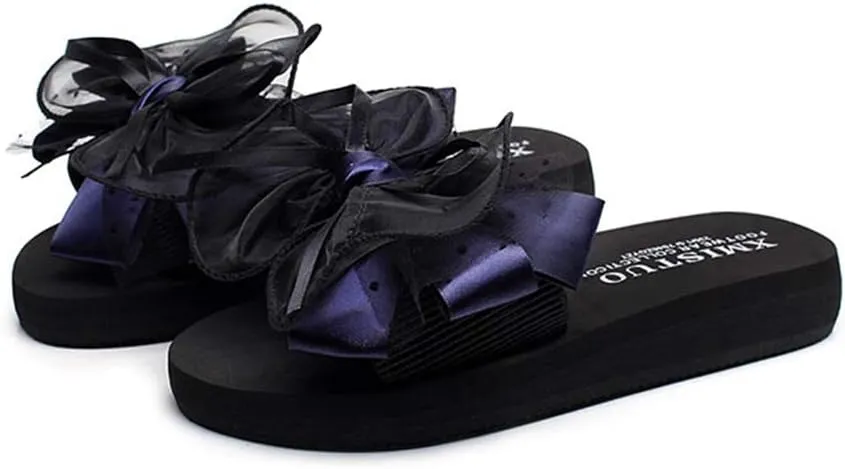 MIOKE Women's Bowknot Flat Platform Slide Sandals Fashion Bohemia Comfort Anti-Slip Summer Beach Sandals