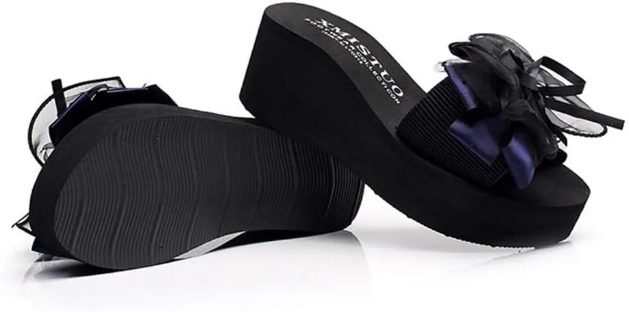 MIOKE Women's Bowknot Flat Platform Slide Sandals Fashion Bohemia Comfort Anti-Slip Summer Beach Sandals