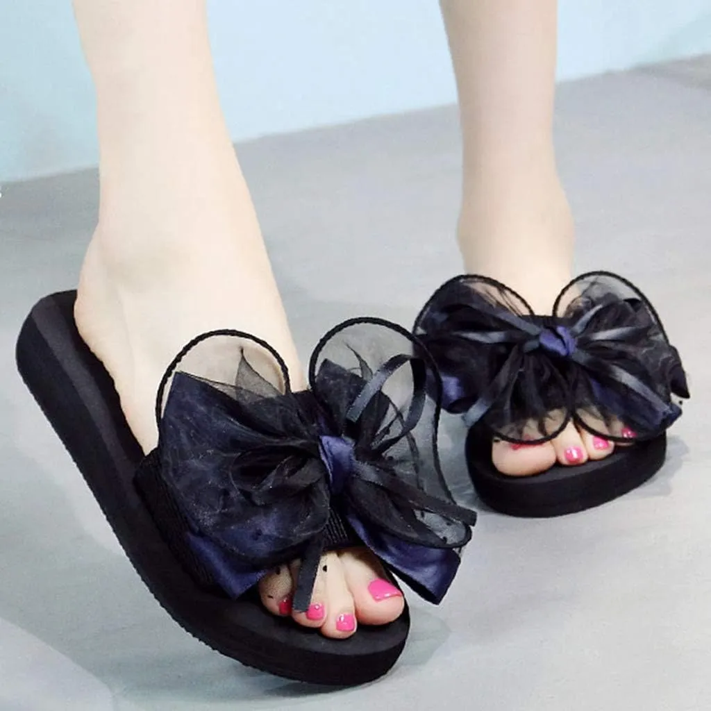 MIOKE Women's Bowknot Flat Platform Slide Sandals Fashion Bohemia Comfort Anti-Slip Summer Beach Sandals