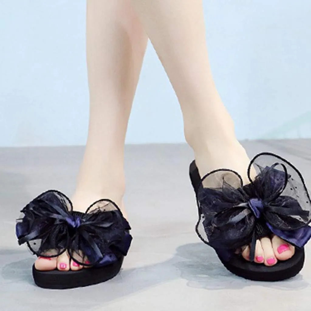 MIOKE Women's Bowknot Flat Platform Slide Sandals Fashion Bohemia Comfort Anti-Slip Summer Beach Sandals