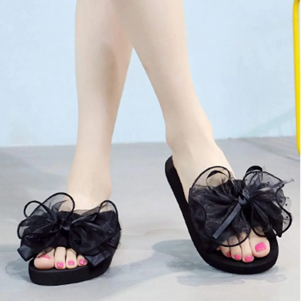 MIOKE Women's Bowknot Flat Platform Slide Sandals Fashion Bohemia Comfort Anti-Slip Summer Beach Sandals