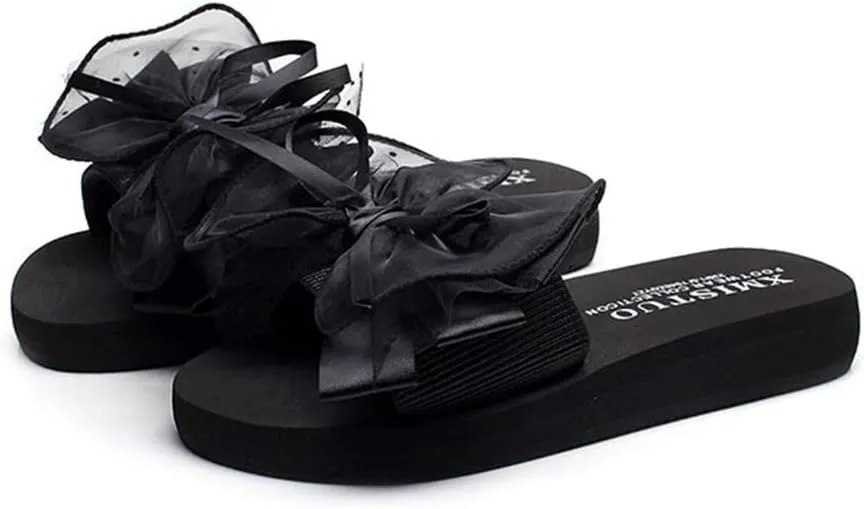 MIOKE Women's Bowknot Flat Platform Slide Sandals Fashion Bohemia Comfort Anti-Slip Summer Beach Sandals