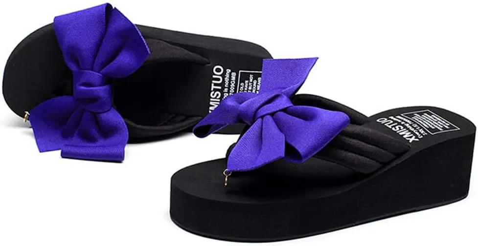 MIOKE Women's Bowknot Wedge Flipflops Summer Sweet Fashion Platform Comfort Nonslip Beach Thong Sandals