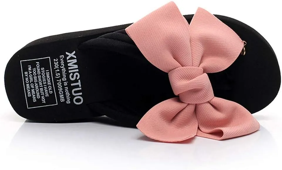 MIOKE Women's Bowknot Wedge Flipflops Summer Sweet Fashion Platform Comfort Nonslip Beach Thong Sandals