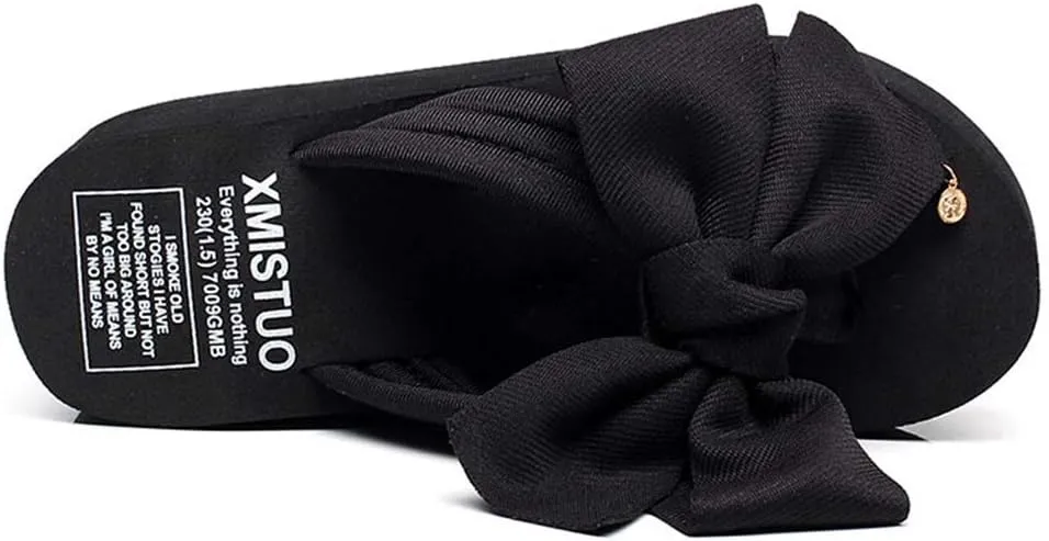 MIOKE Women's Bowknot Wedge Flipflops Summer Sweet Fashion Platform Comfort Nonslip Beach Thong Sandals