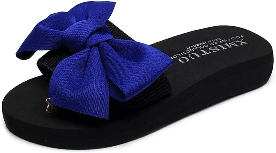 MIOKE Women's Bowtie Wedge Slide Sandals Fashion High Heel Platform Comfort Anti-Slip Summer Beach Sandal
