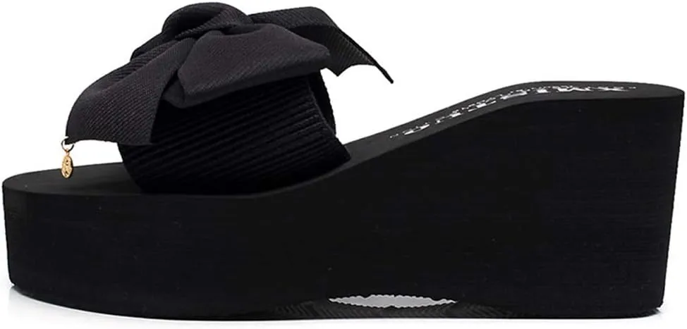 MIOKE Women's Bowtie Wedge Slide Sandals Fashion High Heel Platform Comfort Anti-Slip Summer Beach Sandal