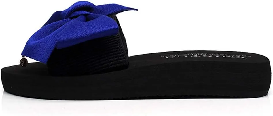 MIOKE Women's Bowtie Wedge Slide Sandals Fashion High Heel Platform Comfort Anti-Slip Summer Beach Sandal