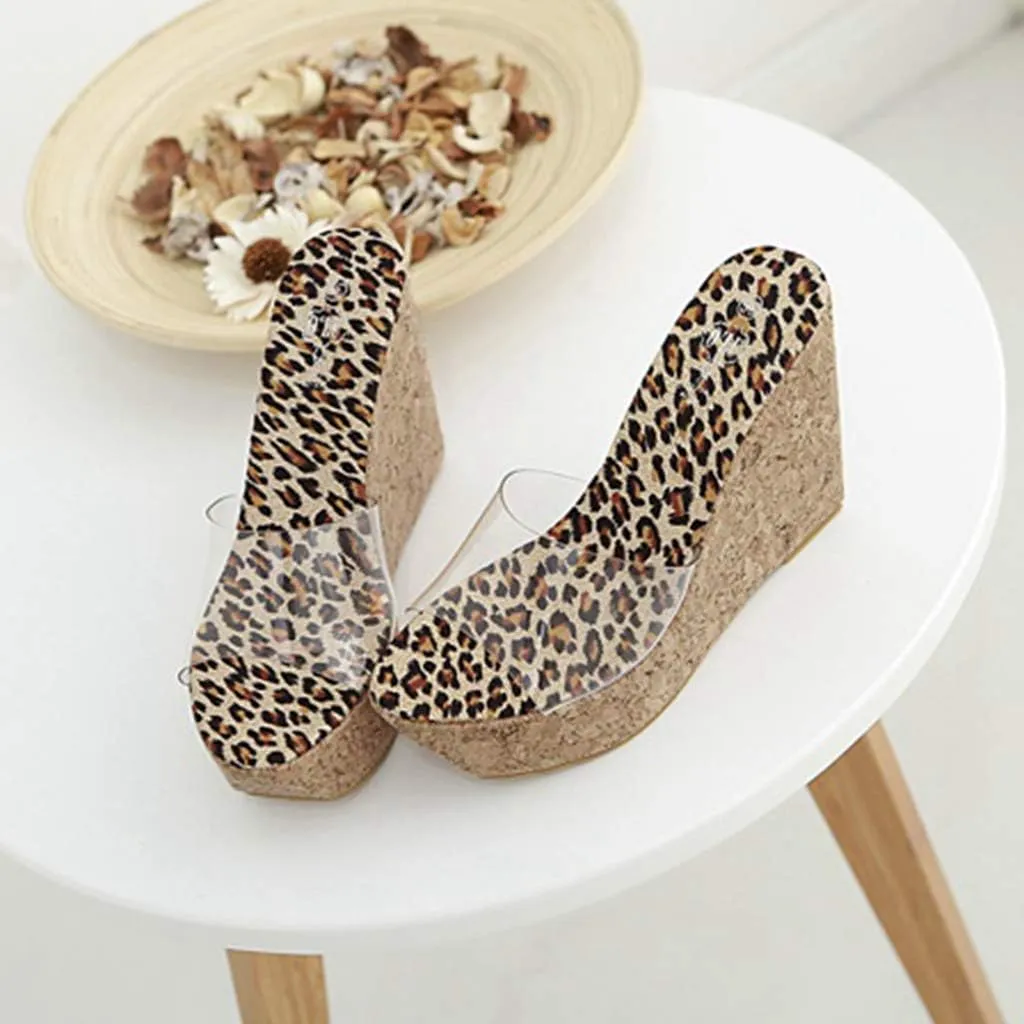 MIOKE Women's Clear Wedge Platform Slide Sandals Open Toe Slip On Comfort Casual Cork High Heels Sandal