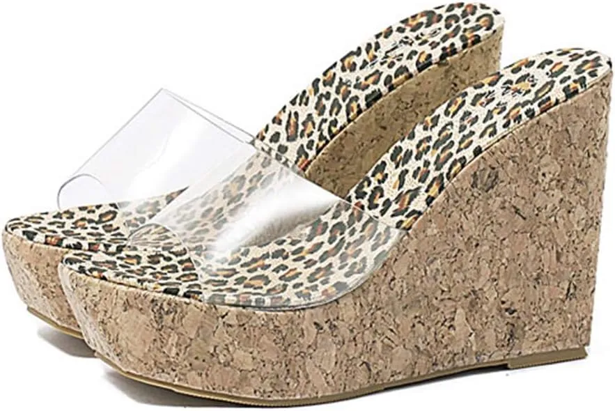MIOKE Women's Clear Wedge Platform Slide Sandals Open Toe Slip On Comfort Casual Cork High Heels Sandal