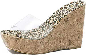 MIOKE Women's Clear Wedge Platform Slide Sandals Open Toe Slip On Comfort Casual Cork High Heels Sandal