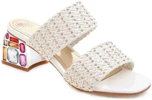 MIOKE Women's Fashion Low Block Heel Slide Sandals Open Toe Woven Comfort Chunky Heeled Mule Dress Sandal