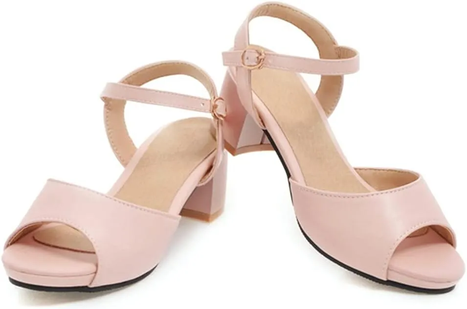 MIOKE Women's Fashion T-strap Buckle Heeled Sandals Open Toe Ankle Strap Summer Block Heel Dress Sandal