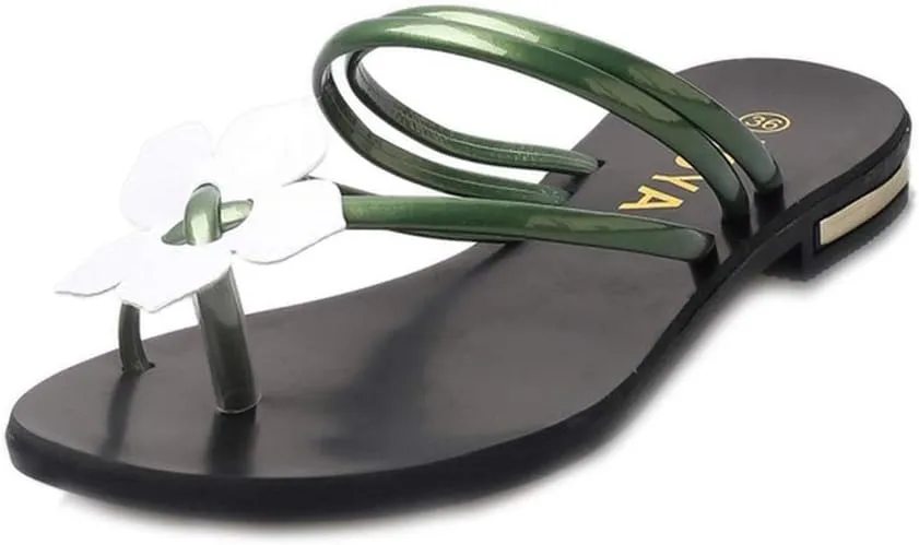 MIOKE Women's Flower Toering Flat Flipflops Sandals Summer Slip On Comfort Strappy Beach Thong Slippers