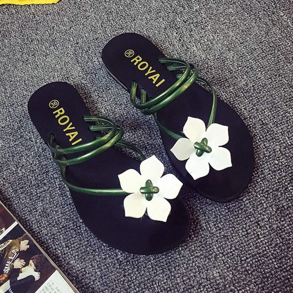MIOKE Women's Flower Toering Flat Flipflops Sandals Summer Slip On Comfort Strappy Beach Thong Slippers