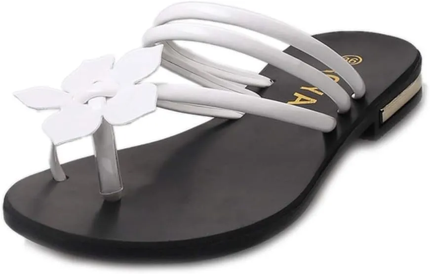 MIOKE Women's Flower Toering Flat Flipflops Sandals Summer Slip On Comfort Strappy Beach Thong Slippers