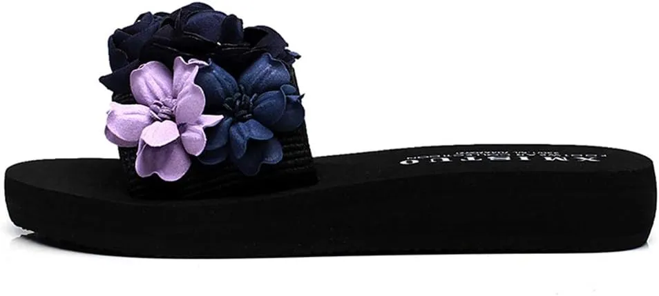 MIOKE Women's Flowers Wedge Slide Sandals Bohemia Fashion Platform Anti-Slip Comfort Summer Beach Sandals