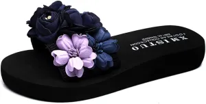 MIOKE Women's Flowers Wedge Slide Sandals Bohemia Fashion Platform Anti-Slip Comfort Summer Beach Sandals