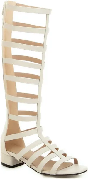 MIOKE Women's Gladiator Knee High Flat Sandals Buckle Strappy Studs Open Toe Zip Summer Wide Caged Boots