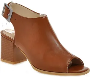 MIOKE Women's Peep Toe Block Mid Heel Sandals Cutout Buckle Slingback Chunky Heeled Dress Pumps Sandal