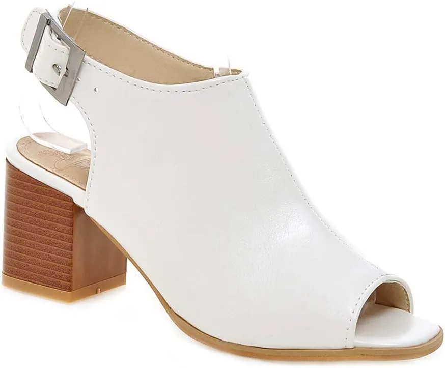 MIOKE Women's Peep Toe Block Mid Heel Sandals Cutout Buckle Slingback Chunky Heeled Dress Pumps Sandal