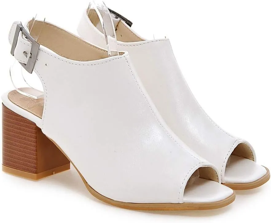 MIOKE Women's Peep Toe Block Mid Heel Sandals Cutout Buckle Slingback Chunky Heeled Dress Pumps Sandal