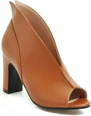 MIOKE Women's Peep Toe Chunky Block High Heel Sandals Fashion Slip On Dress Heeled Pump Booties Shoes